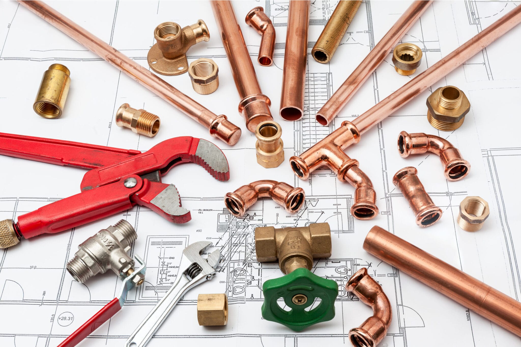 Copper pipe fittings and plumbing parts for Wesley Chapel, Florida repairs