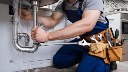Technician using electronic equipment to detect a plumbing leak in Wesley Chapel